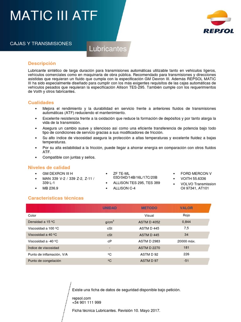 Ficha T Matic III ATF | PDF | Lubricante | Ingeniería mecánica