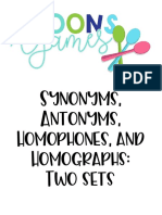 Synonyms, Antonyms, Homophones, and Homographs: Two Sets