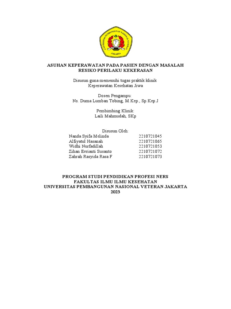 Asuhan keperawatan pada pasien dengan masalah resiko perilaku kekerasan
