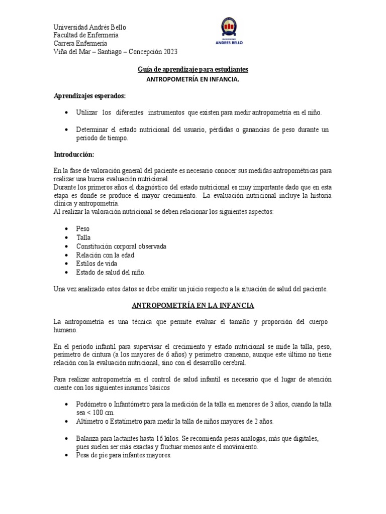 Guía Estudiante Laboratorio Antropometría Infantil | PDF | Índice de ...