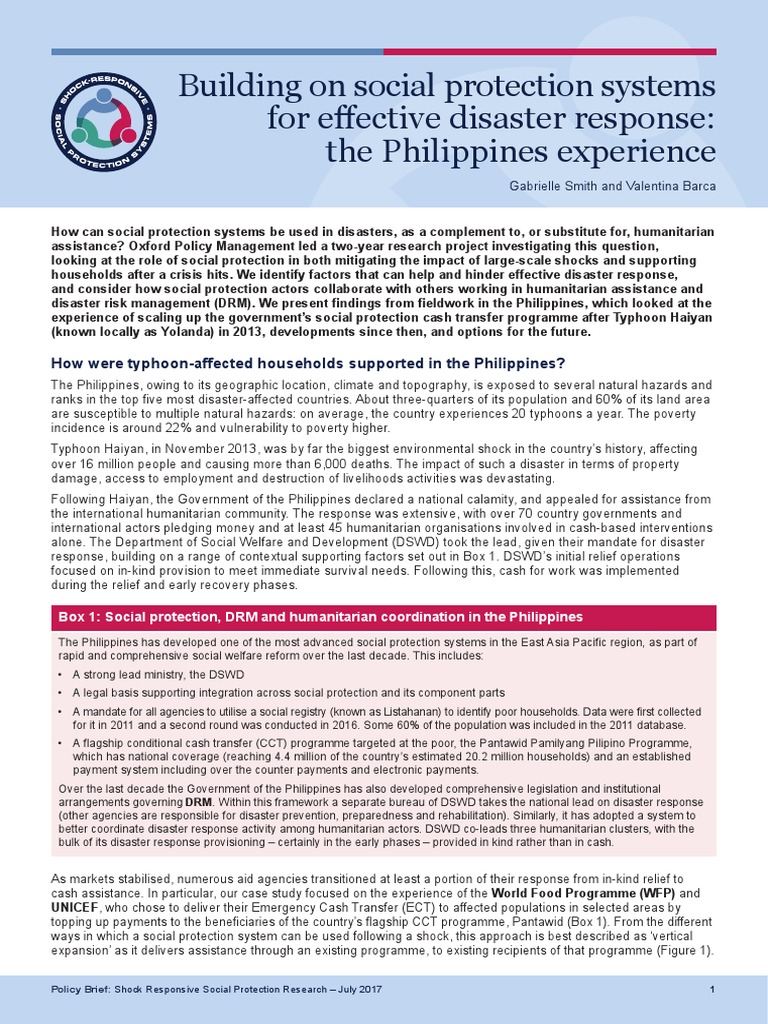 Building On Social Protection Systems For Effective Disaster Response ...