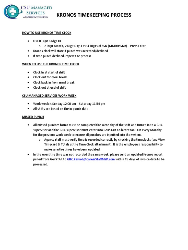 Kronos Timekeeping Process: How To Use Kronos Time Clock | PDF