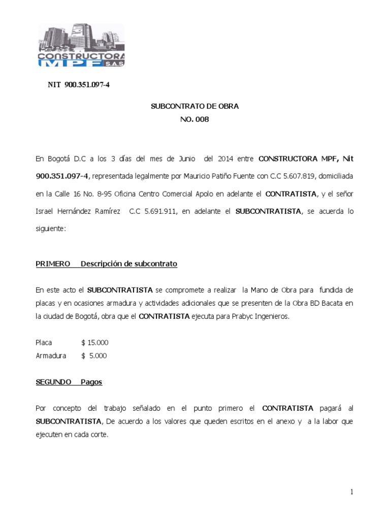 SUBCONTRATO | PDF | Contratista general