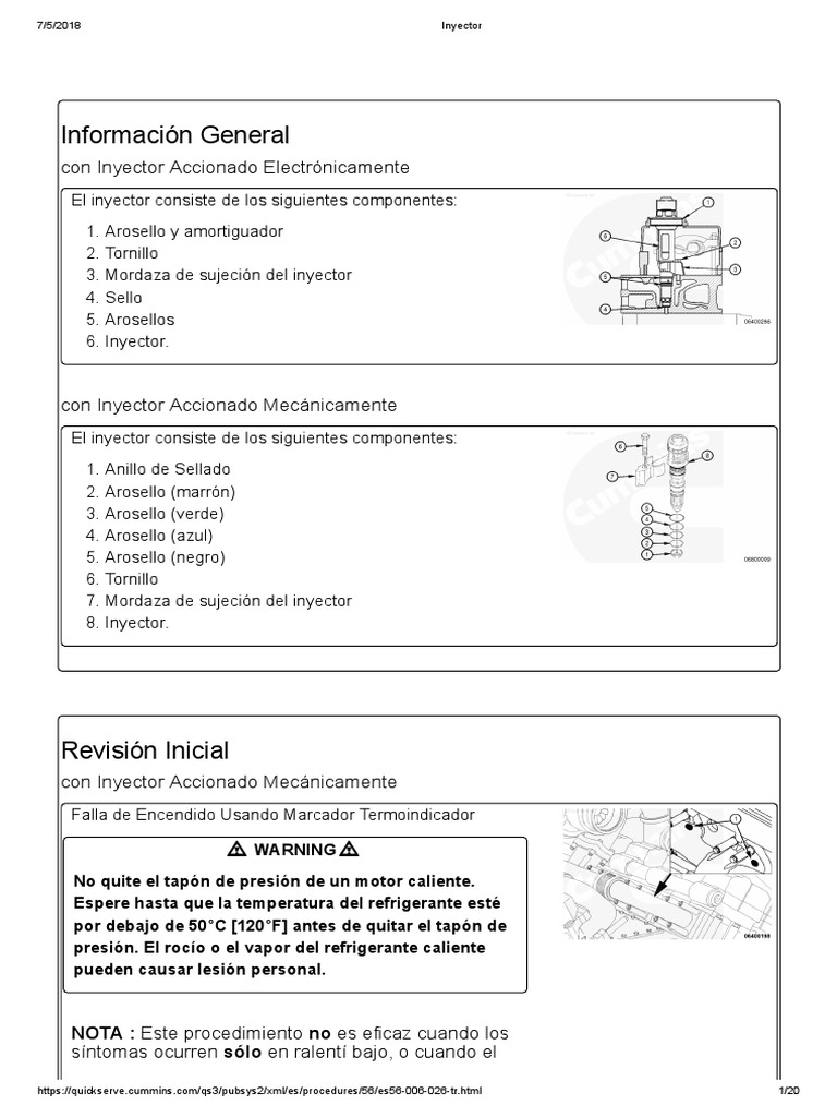 Inyector Funcionando Mal Motor QSK60 | PDF | Inyección de combustible ...