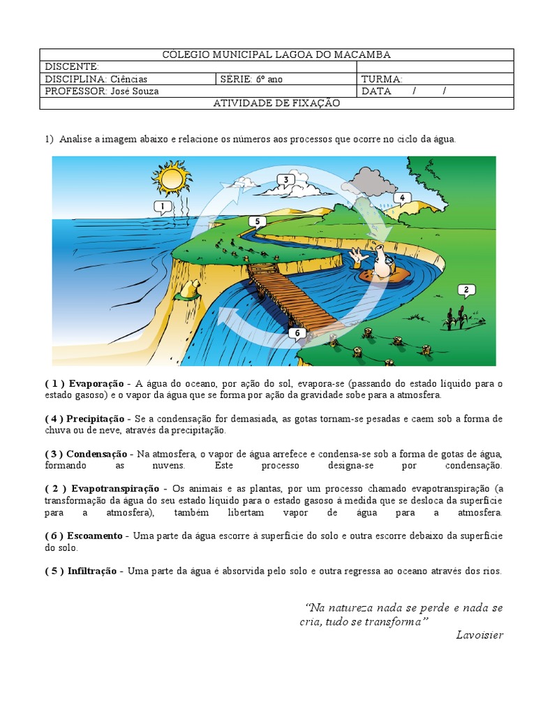 ATIVIDADE SOBRE CICLO DA ÁGUA | PDF