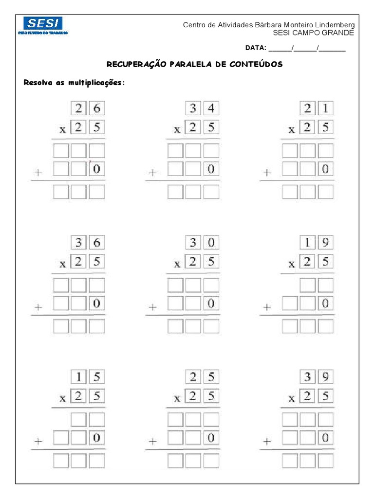 Atividades de Multiplicação com Dois Algarismos | PDF