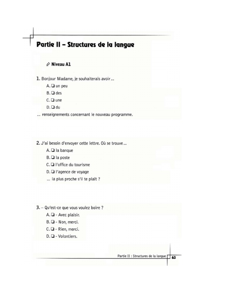 4.test Reussir Le TCF - A1 Structure de La Langue | PDF