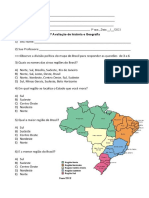 Mapa Brasil estados regiões 1a avaliação história geografia 5o ano