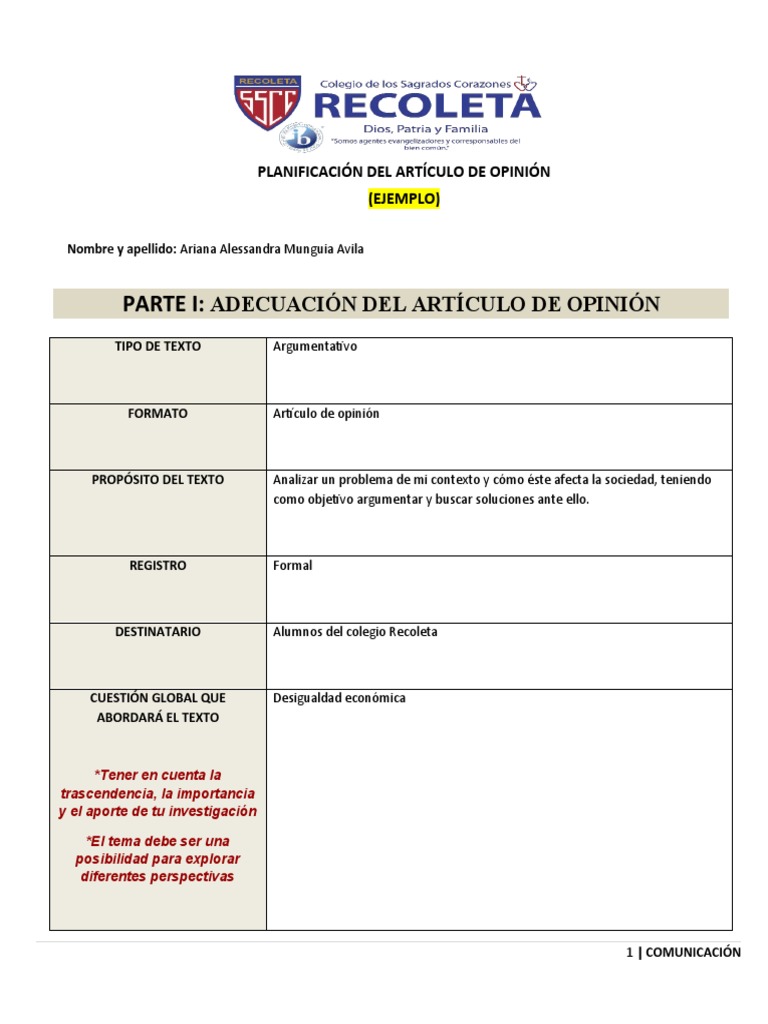 (Ejemplo) Planificacion - Del - Articulo - de - Opinion | PDF | Adultos ...