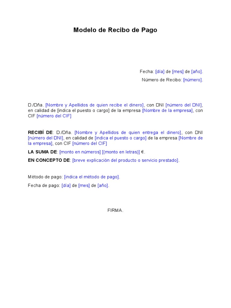 Modelo de Recibo de Pago en Word | PDF