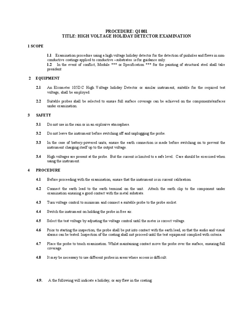 BP Painting Procedure For High Voltage Holiday Detector Exa PDF