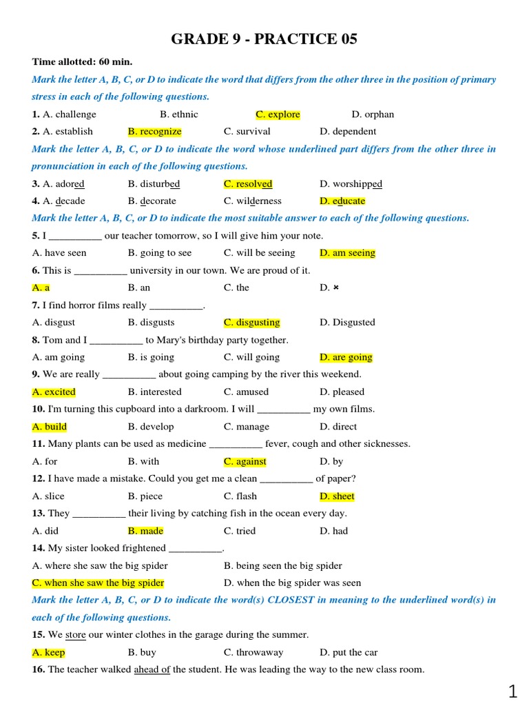 Analysis of an English Language Practice Test Containing Grammar ...
