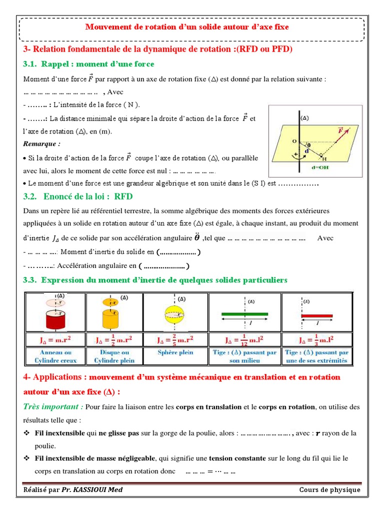 Dynamique de rotation : moments et lois | PDF | Sciences et mathématiques