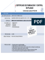 Certificado de Fumigacion Y Control de Plagas: Conformidad Sanitaria #DD-803