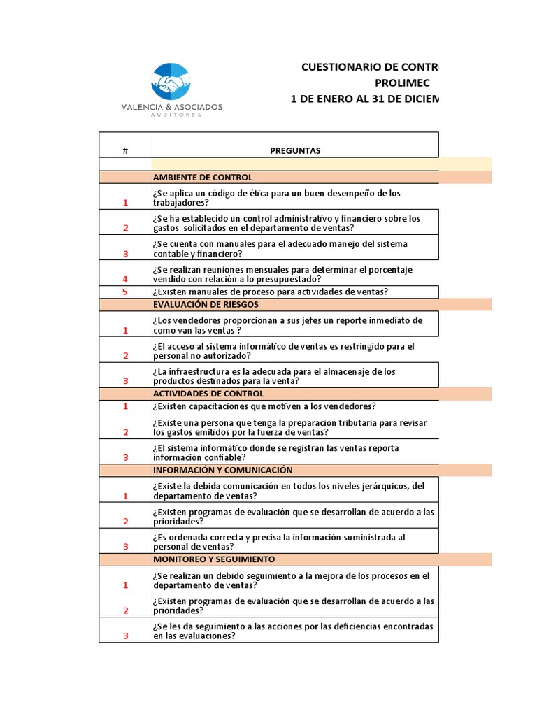 Cuestionario de Control Interno 2023 | PDF | Auditoría | Business