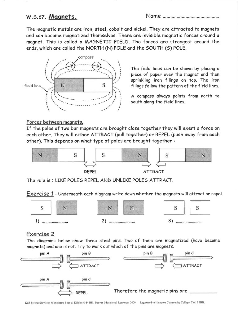 Magnets and Electromagnets Worksheets | PDF