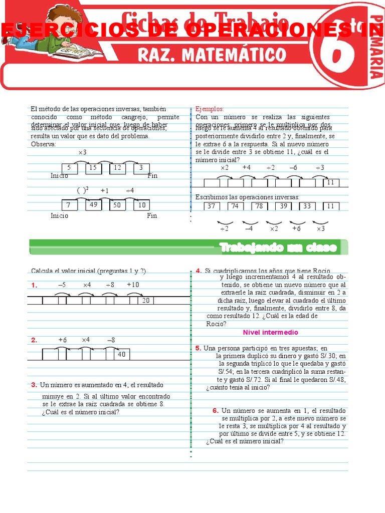 Ejercicios de Operaciones Inversas 6to grado | PDF
