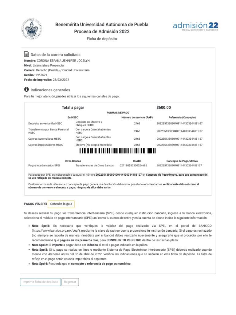 Ficha de Pago Buap | Descargar gratis PDF | Bancos | Servicios financieros