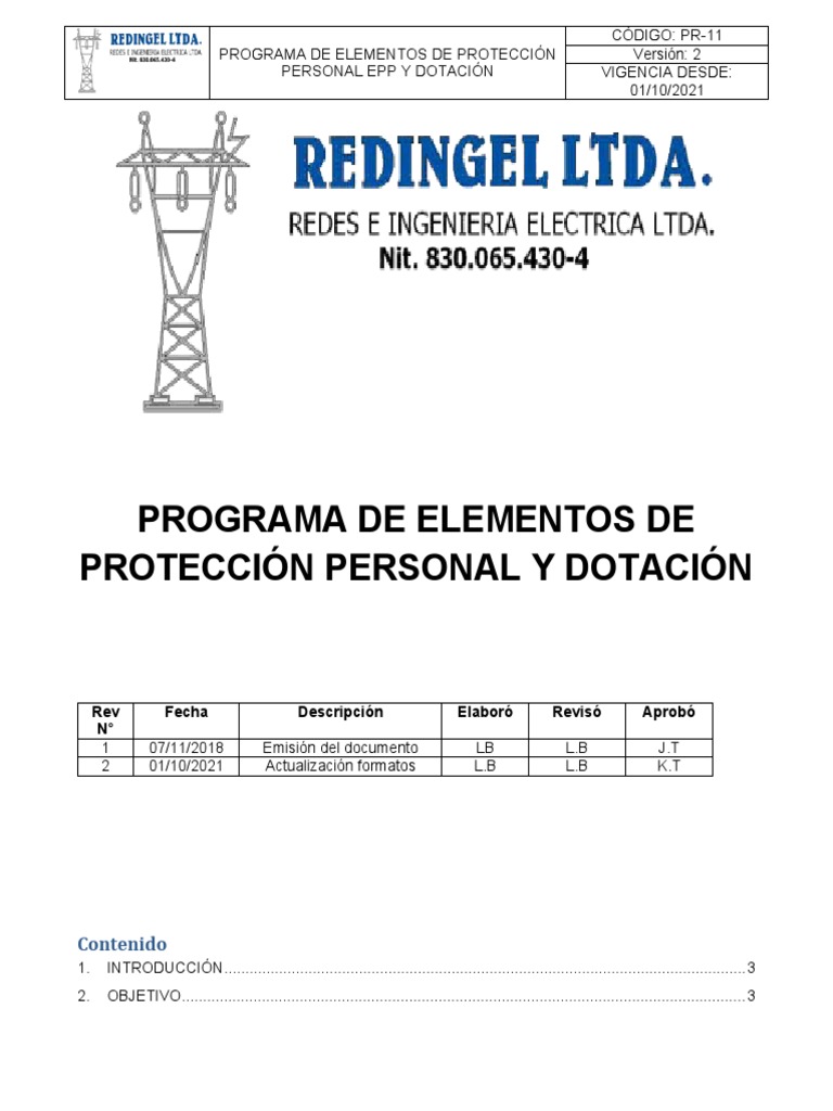Programa de EPP y Dotación Laboral | PDF