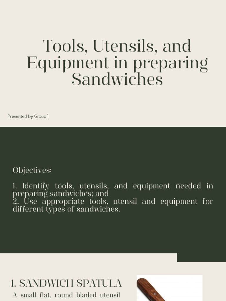 Tools, Utensils, and Equipment in Preparing Sandwiches Presented by Group 1 PDF Knife Blade