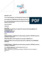 Sept. 2, 2011 - Press Releases From GMA Network, Inc. - 1. Protege 2. Iglot 3. Pahiram NG Isang Ina