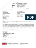 Disclosures Under Regulation 29 (2) of SEBI (Substantial Acquisition of Shares and Takeovers) Regulations, 2011