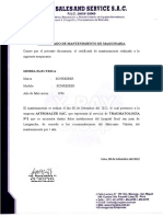 Certificado de Mantenimiento de Maquinaria: Lima, 08 de Setiembre Del 2022