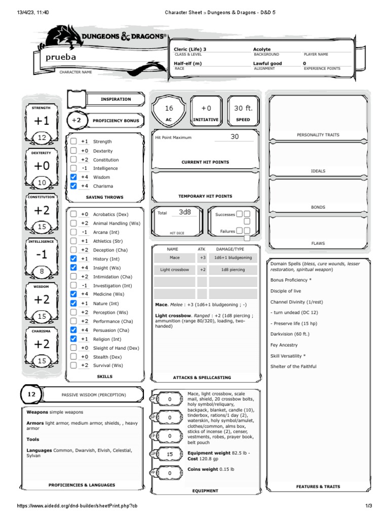 Character Sheet » Dungeons & Dragons - D&D 5 | PDF | Gary Gygax Games ...