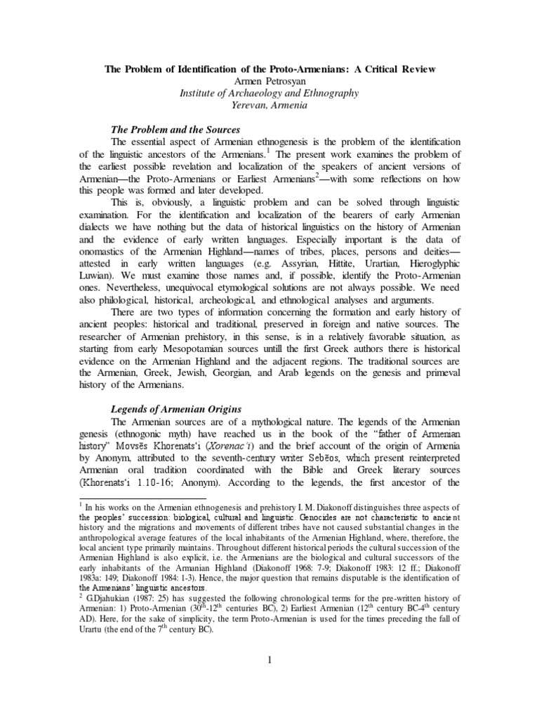 The Problem of Identification of The ProtoArmenians A Critical Review