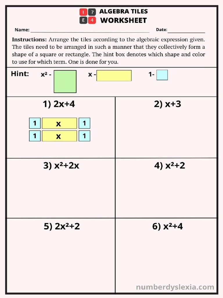 Algebra Tiles Worksheets PDF