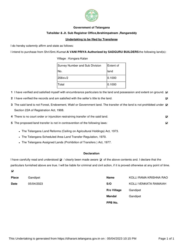 Transferee undertaking 2730997 pdf civil law common law government