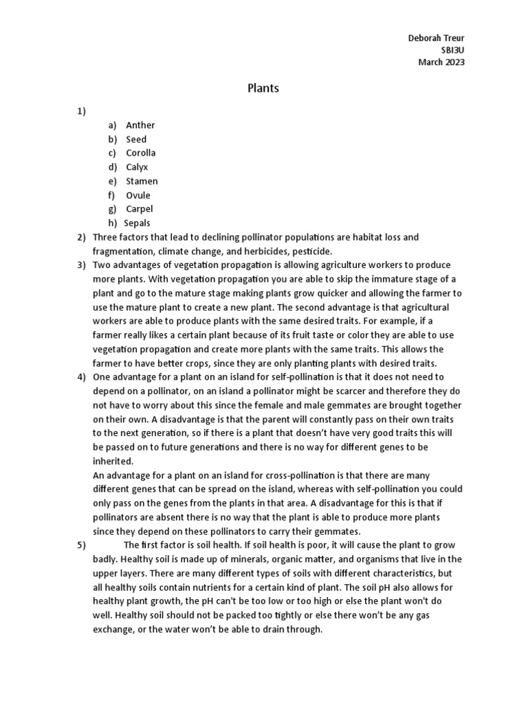 Learning Activity 2.6 Assessment For Feedback and Grade Plants | PDF ...