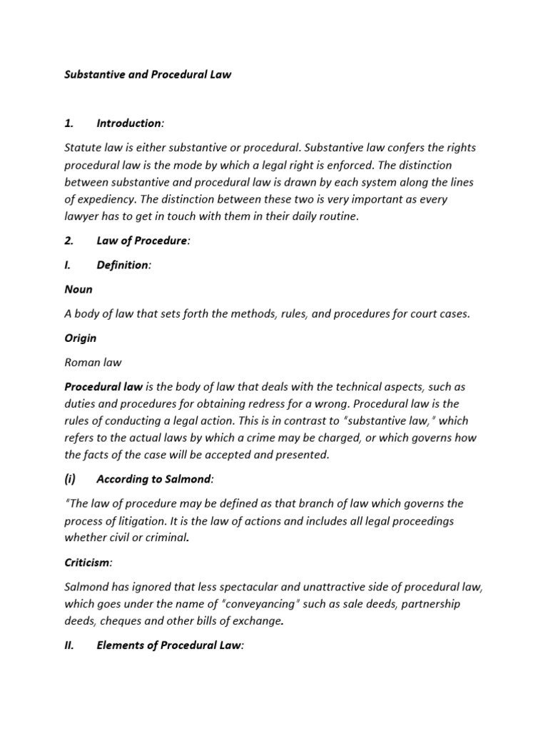 Substantive And Procedural Law Meaning In Hindi