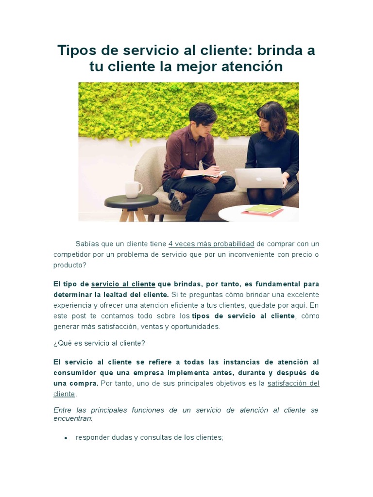 Tipos de Servicio al Cliente Efectivos | PDF | Servicio al Cliente ...