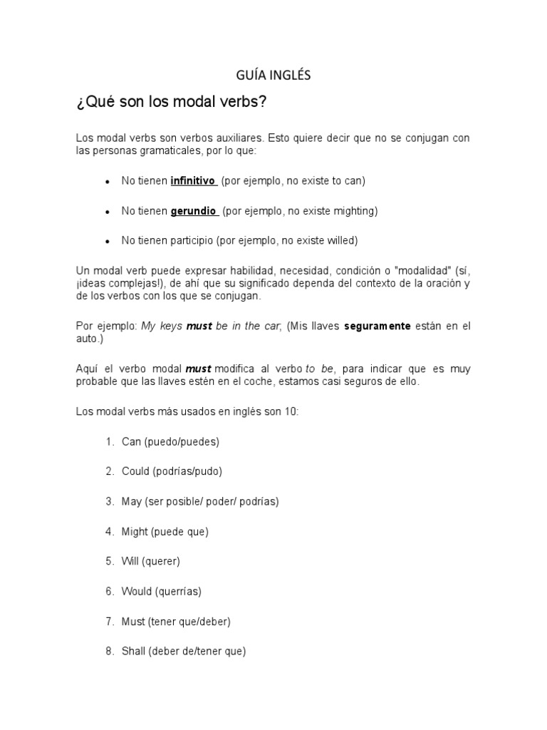 Verbos Modales en Inglés: Guía Completa | PDF | Verbo | Asunto (gramática)