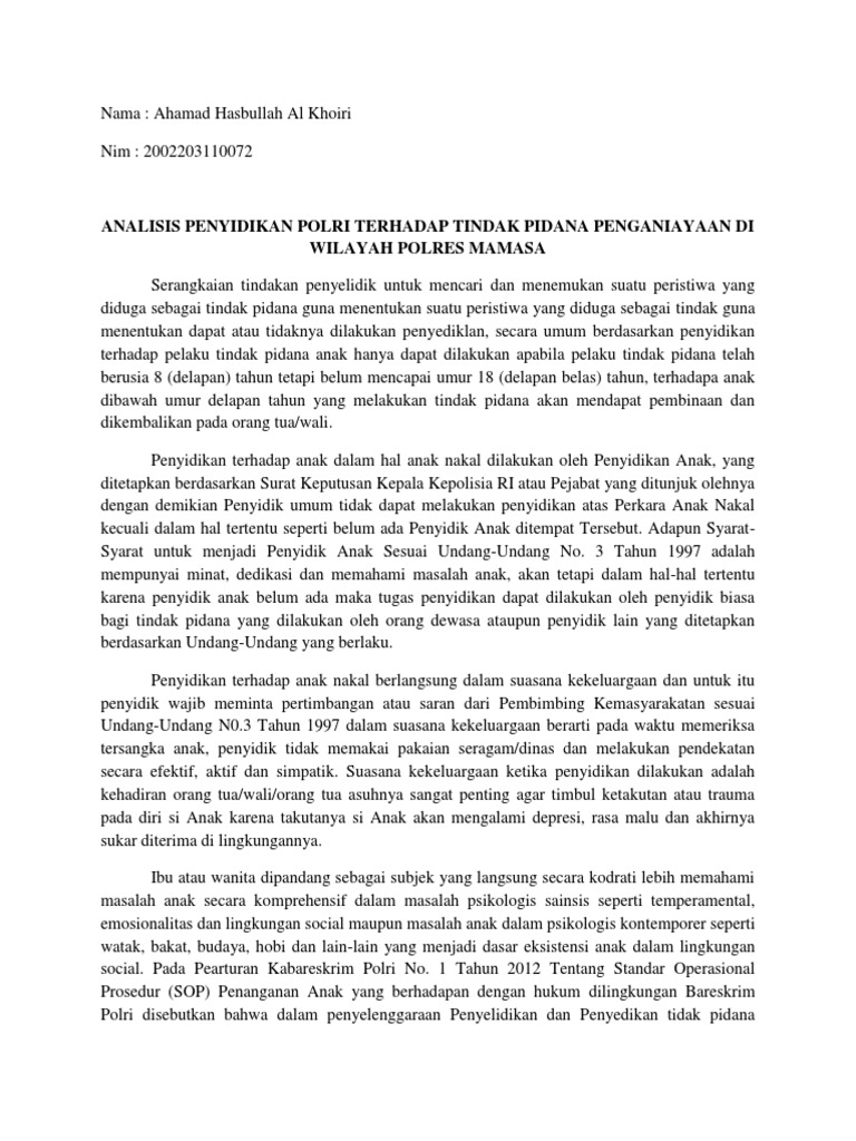 Penyidikan Tindak Pidana Anak di Mamasa | PDF