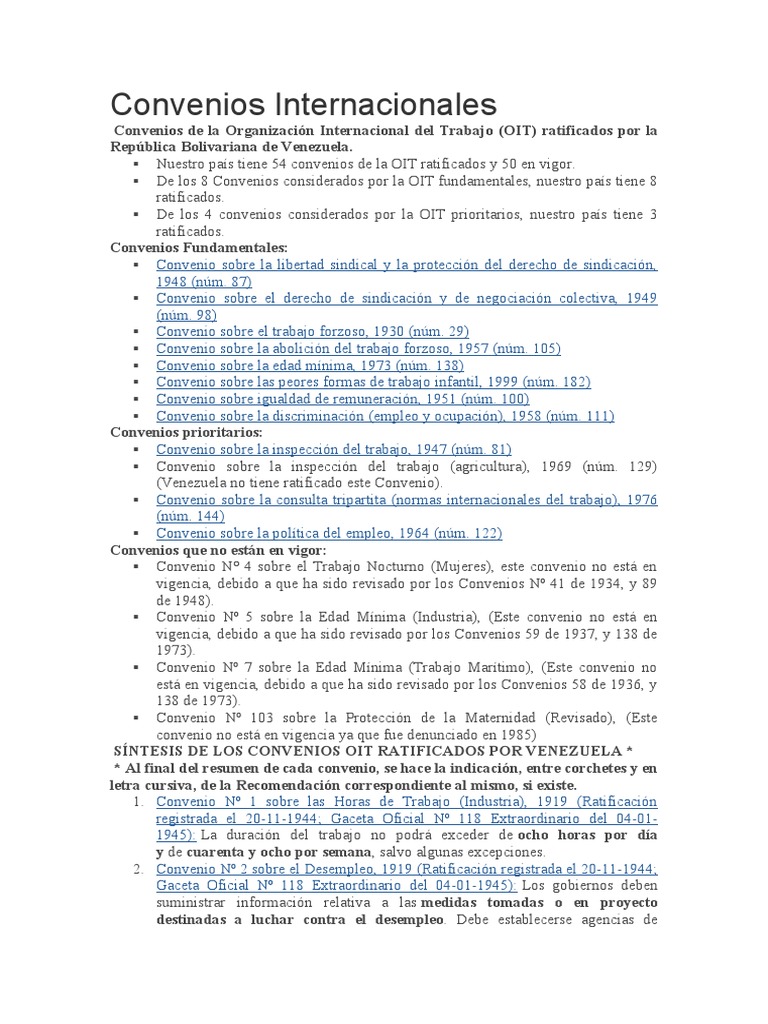 Convenios Fundamentales de la OIT en Venezuela | PDF | Organización ...