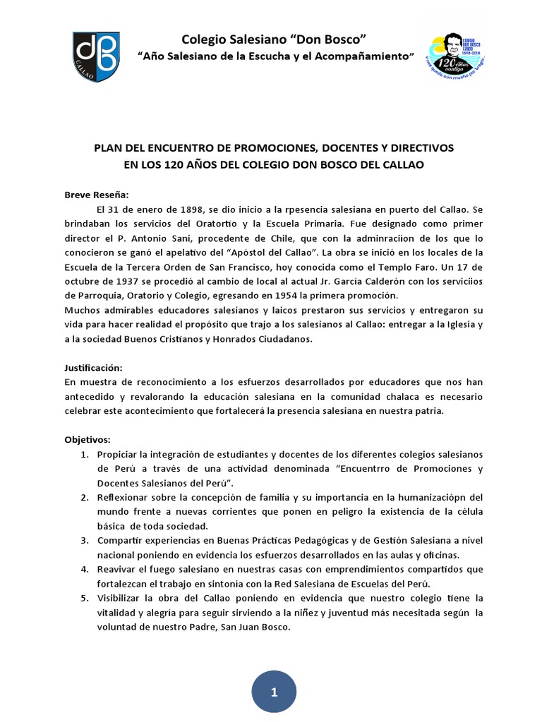 Encuentro Salesiano: 120 Años de Educación | PDF