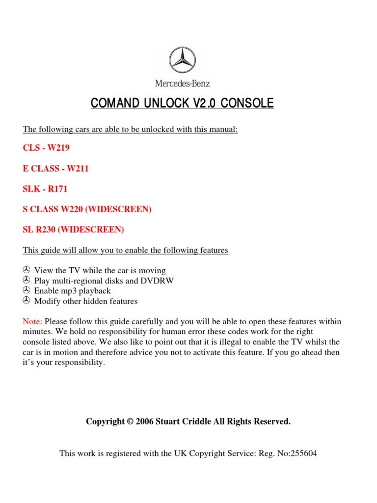 Mercedes Comand Aps Unlock Classe e - Slk - Sl - S- Cls ...