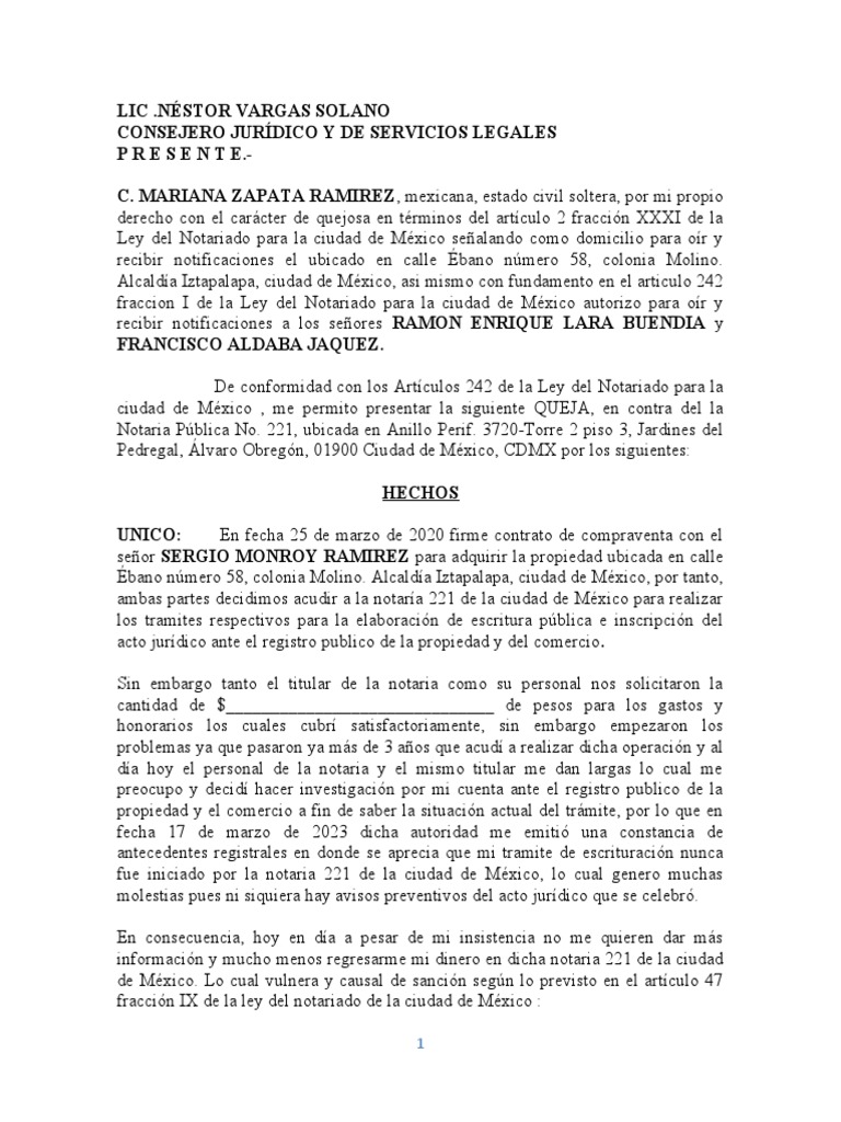 Queja Contra Notario | PDF | Pagos | Justicia