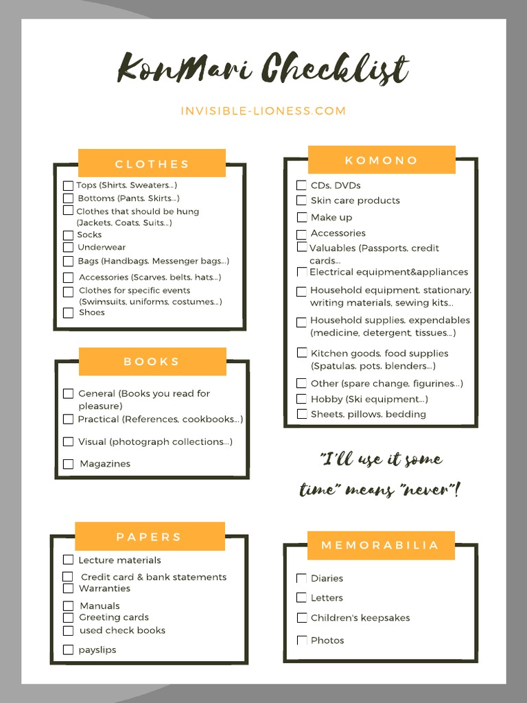 KonMari Checklist | PDF | Clothing | Fashion