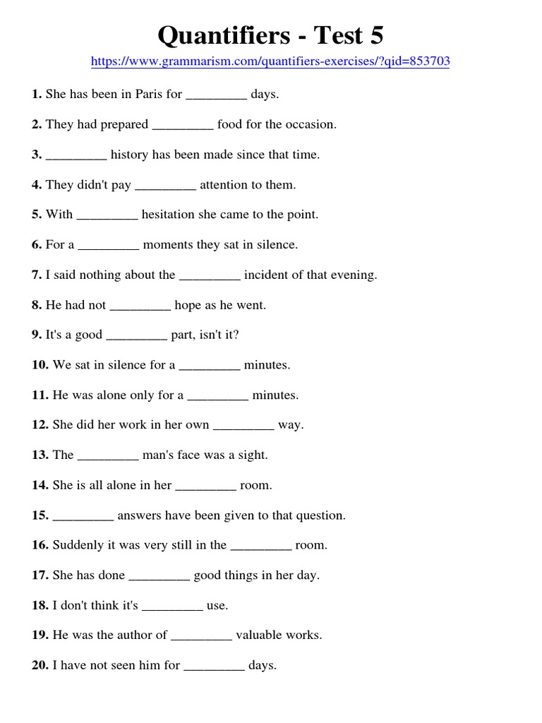 Quantifiers - Test 5 | PDF