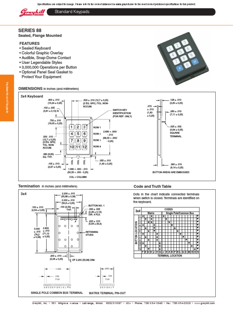 Keypad Datasheets PDF Computer Keyboard Materials
