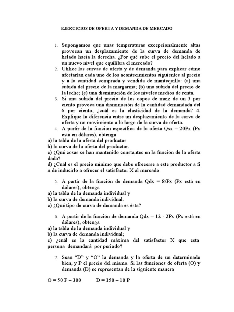 Ejercicios de Equilibrio en Oferta y Demanda | PDF | Oferta (economía ...