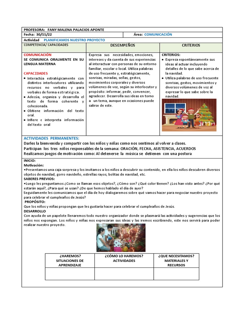 Planificamos Nuestro Proyecto Navidad PDF Comunicación Cognición