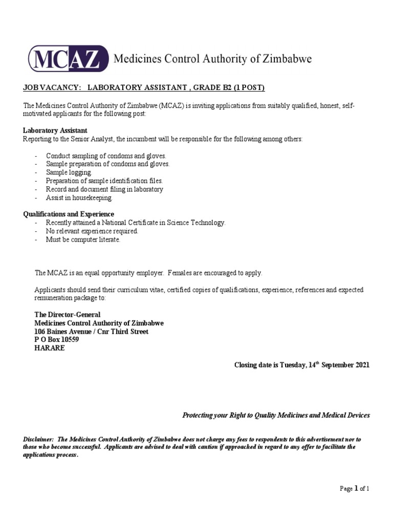 EntryLevel Laboratory Assistant Position Available at Medicines