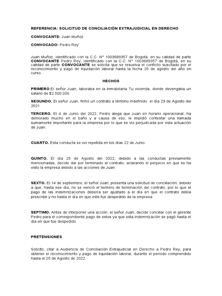 Solicitud de Conciliación Laboral en Derecho | PDF | Justicia | Crimen ...