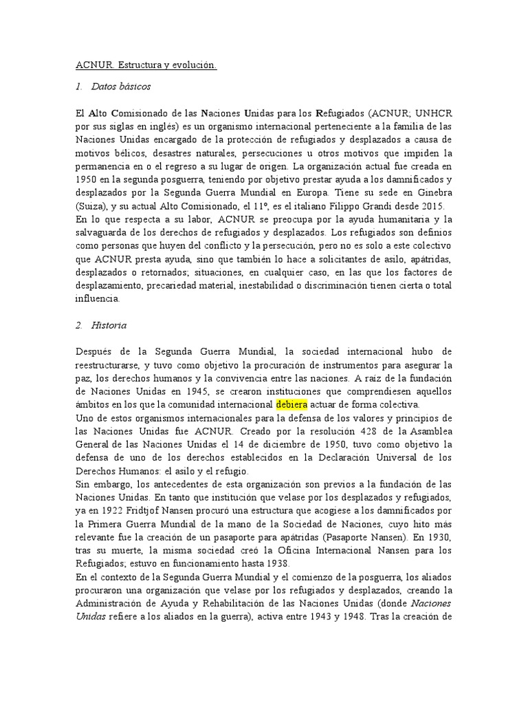 Trabajo Acnur Pdf Alto Comisionado De Las Naciones Unidas Para Los