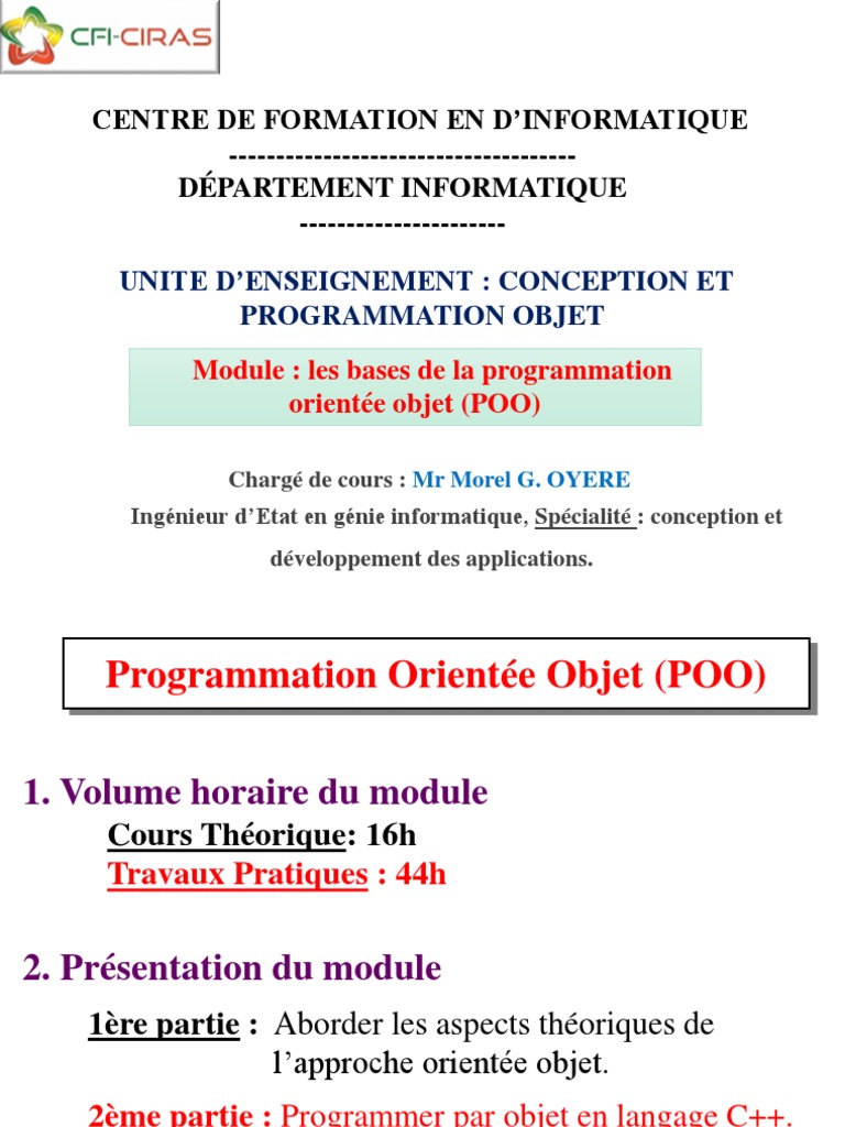 Introduction à la POO en C++ | PDF | Programmation orientée objet ...