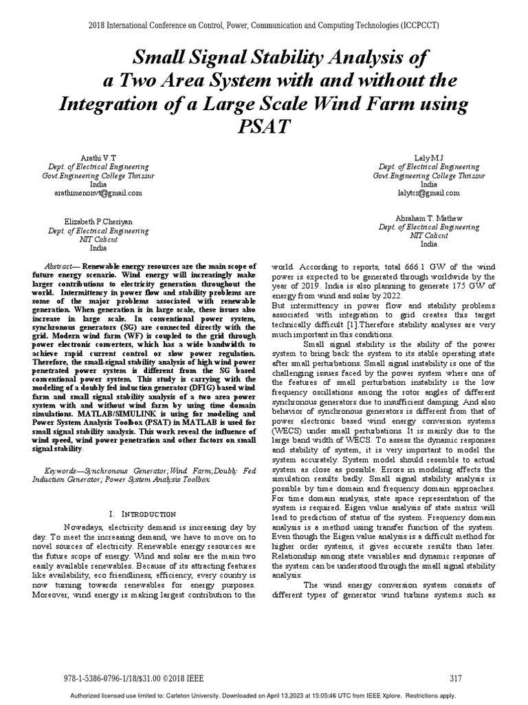 Small Signal Stability Analysis of A Two Area System With and Without ...